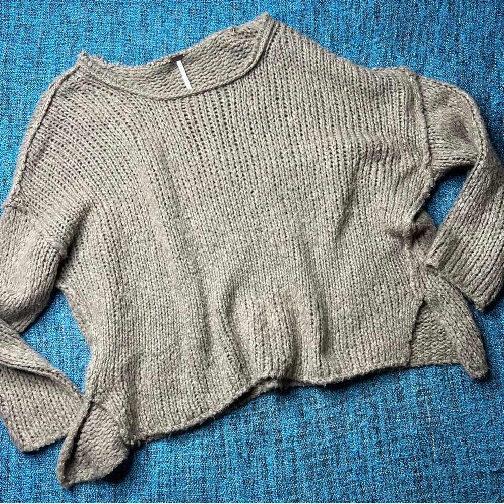 Free People Wool Angora Rabbit Hair Blend Oversized Knit Sweater in Brown